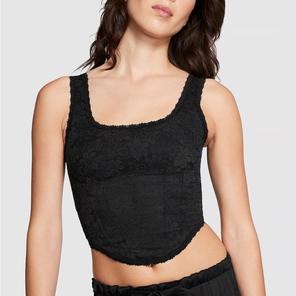 PINK Victoria's Secret Black Lace Corset-like crop - SOLD